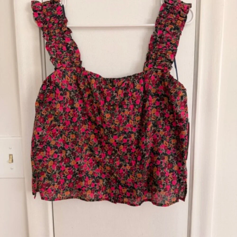 Treasure & Bond Nordstrom Floral Button Front Blouse Large NWT Ruched Straps - Picture 2 of 10